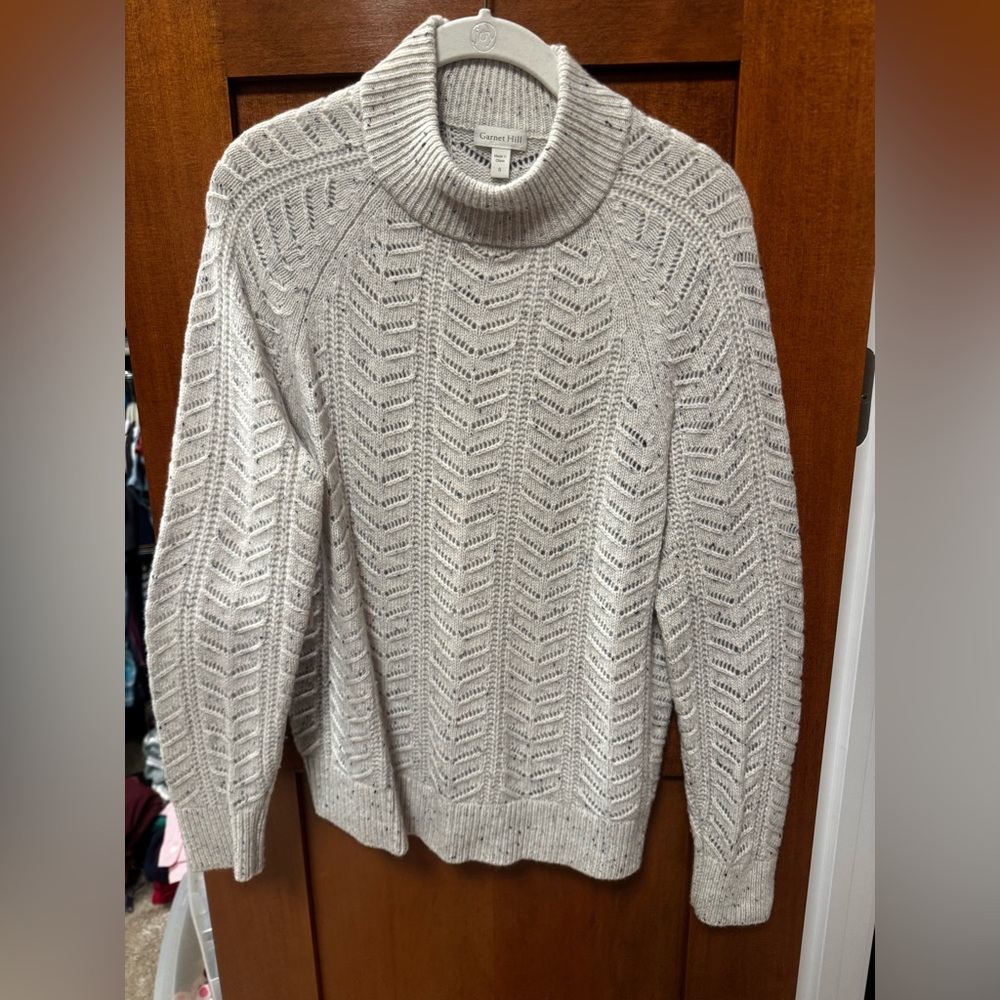 Garnet Hill Cream/Gray Mock Turtleneck Sweater